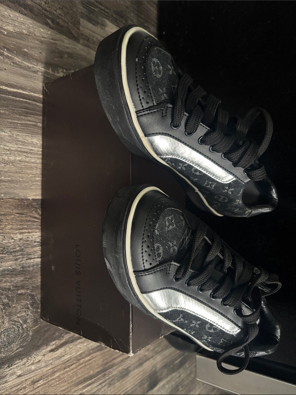 Louis Vuitton Black Monogram Sneakers with Silver Panels